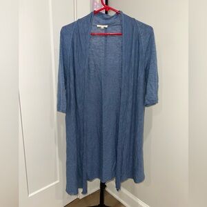 Eileen Fisher Cardigan Blue Womens Small Linen Cotton Blend Open Front